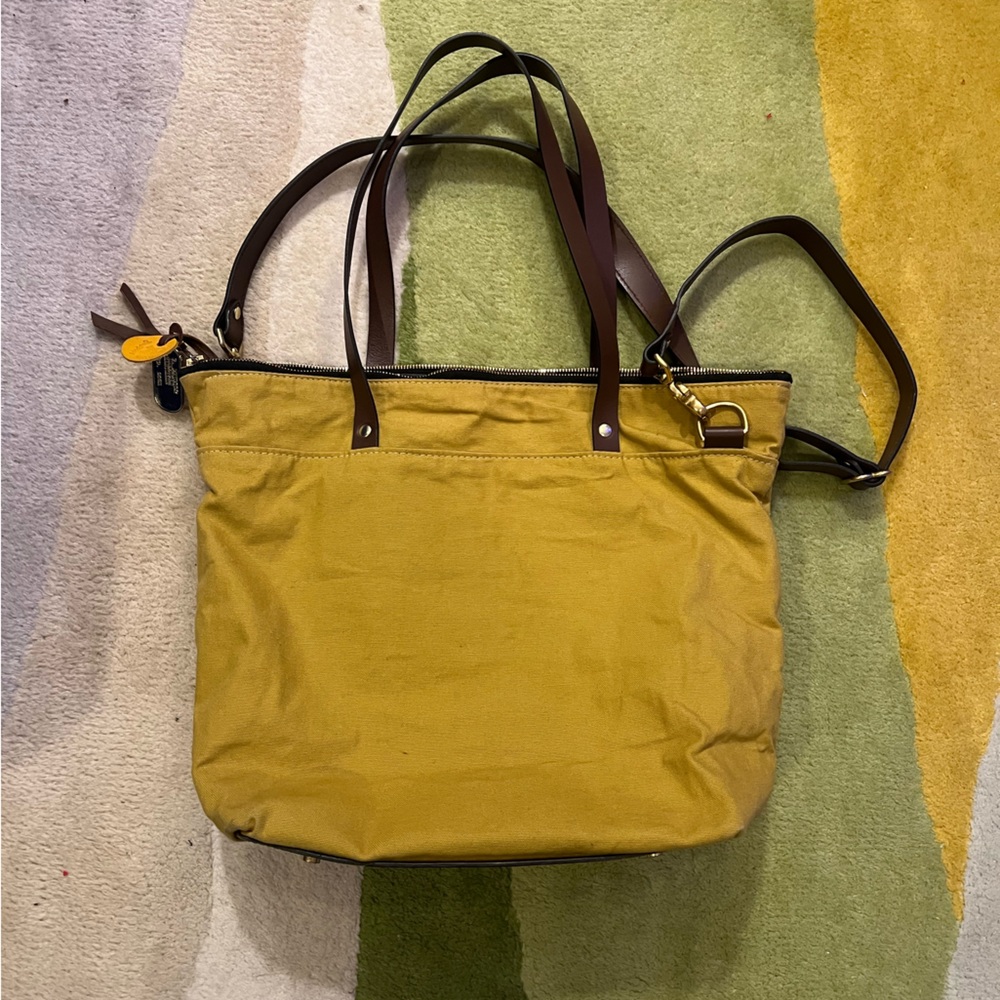Women’s Tote Bag in Mustard Yellow with Brown Handles - Picture 7 of 7